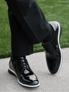 Amberjack Patent Leather The Tux Shoes W/pull Tab Oxford Style In Onyx Sz 12.5M